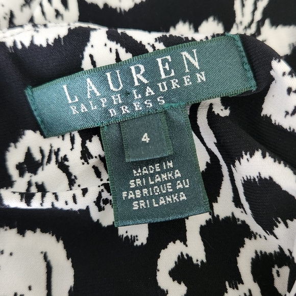Lauren Ralph Lauren Dress Size 4 Black White Floral V Neck Surplice Faux… - Picture 3 of 3